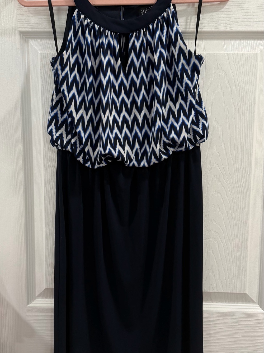 Enfocus Studio Navy and White Patterned Sleeveless Maxi Dress
